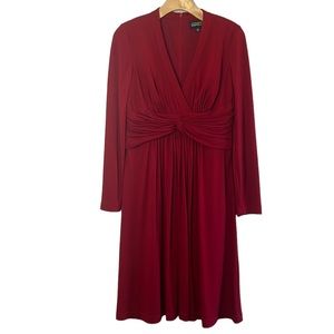 ADRIANNA PAPELL Long Sleeve Polyester Midi Dress Size 10 Burgundy